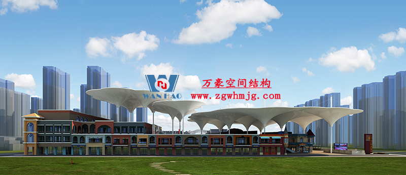 山東聊城萬達小鎮(zhèn)七彩祥云PTFE膜結構項目