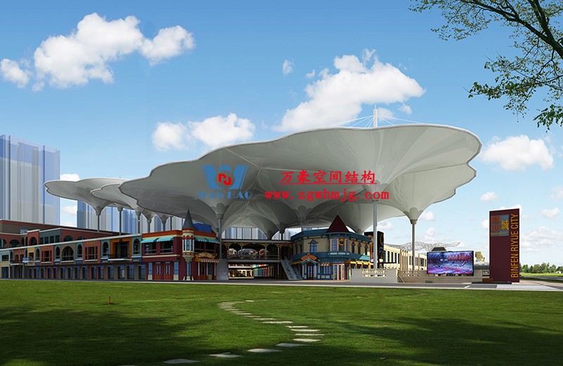 山東聊城萬達小鎮(zhèn)七彩祥云PTFE膜結構項目