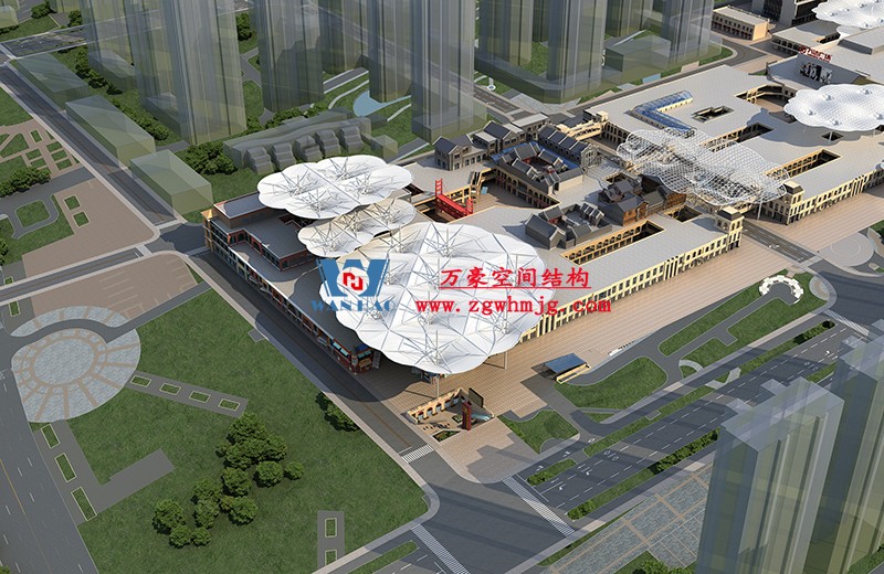 山東聊城萬達小鎮(zhèn)七彩祥云PTFE膜結構項目
