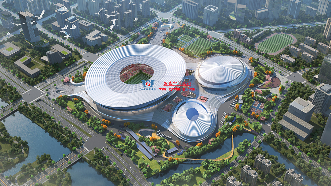進度刷新！余杭體育中心足球場鋼構索網圓滿落成，玉璧雛形漸顯